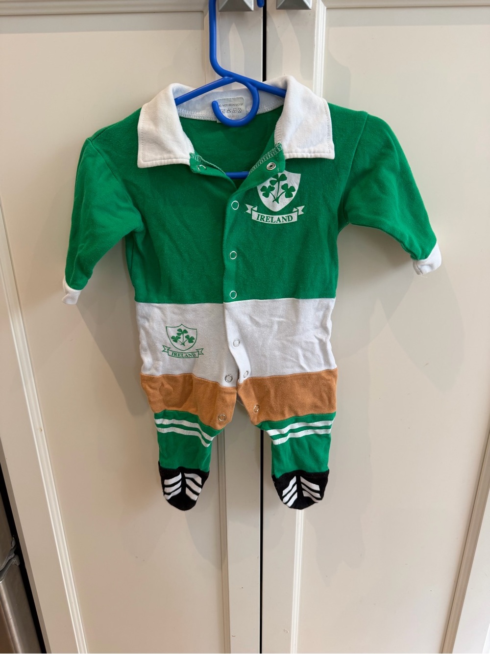 Ireland 6-9m Green White and Tan Baby One-Piece rugby Romper
